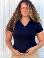 Woman Top V Neck Short Sleeve