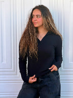 Woman Top V Neck Long Sleeve