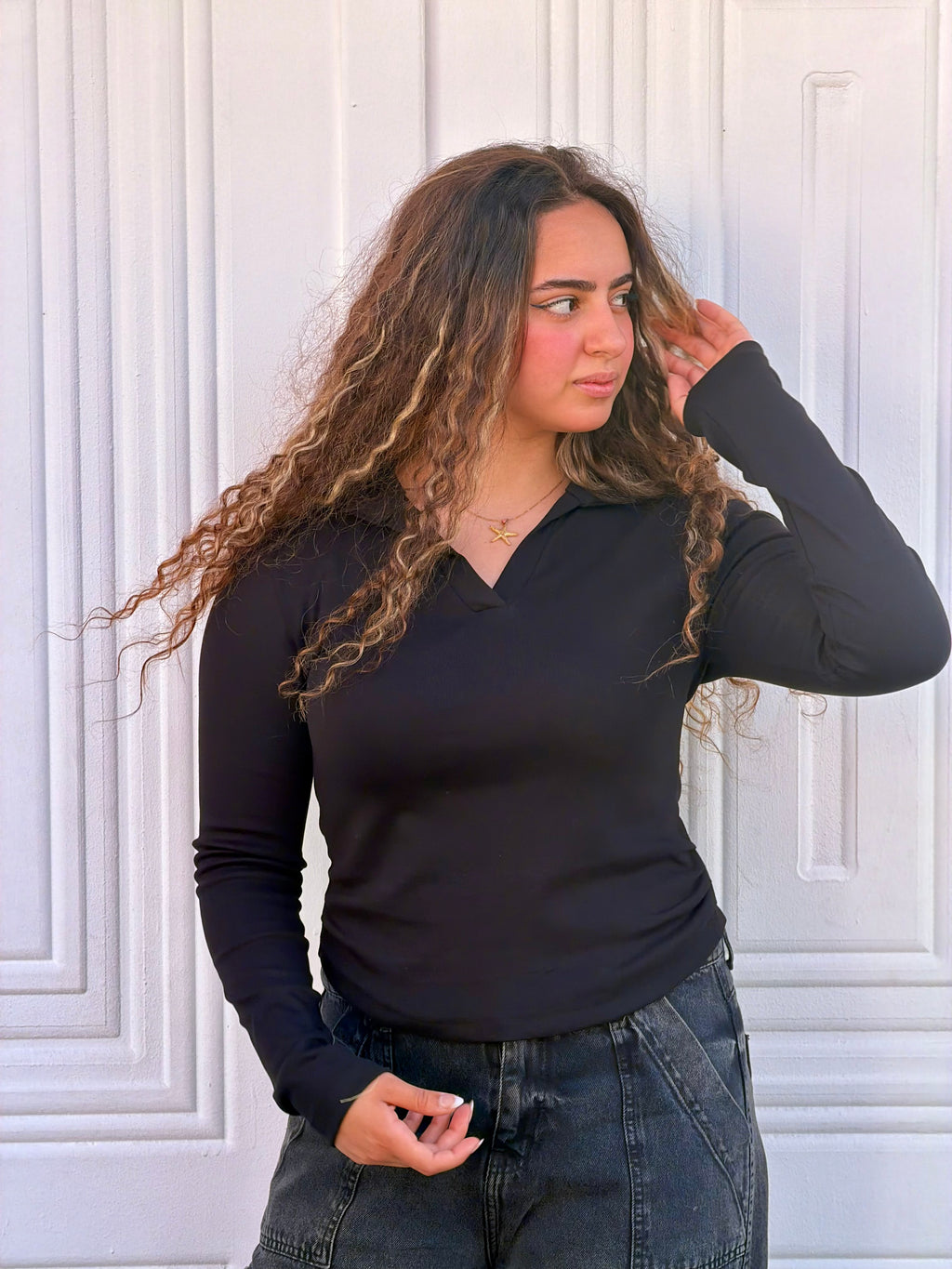 Woman Top V Neck Long Sleeve