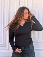 Woman Top V Neck Long Sleeve
