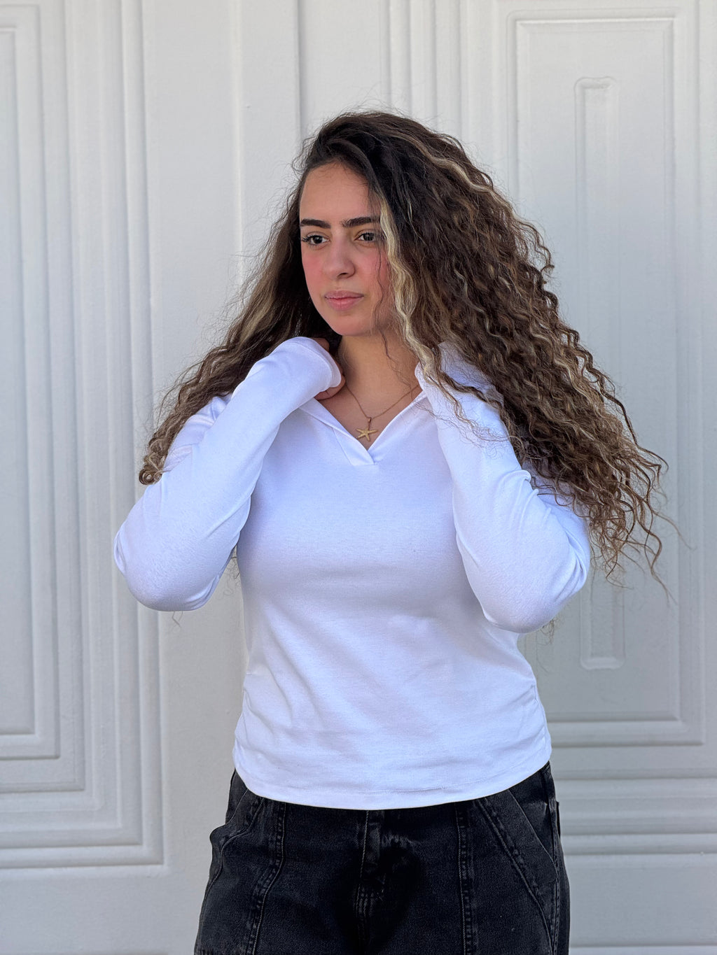 Woman Top V Neck Long Sleeve