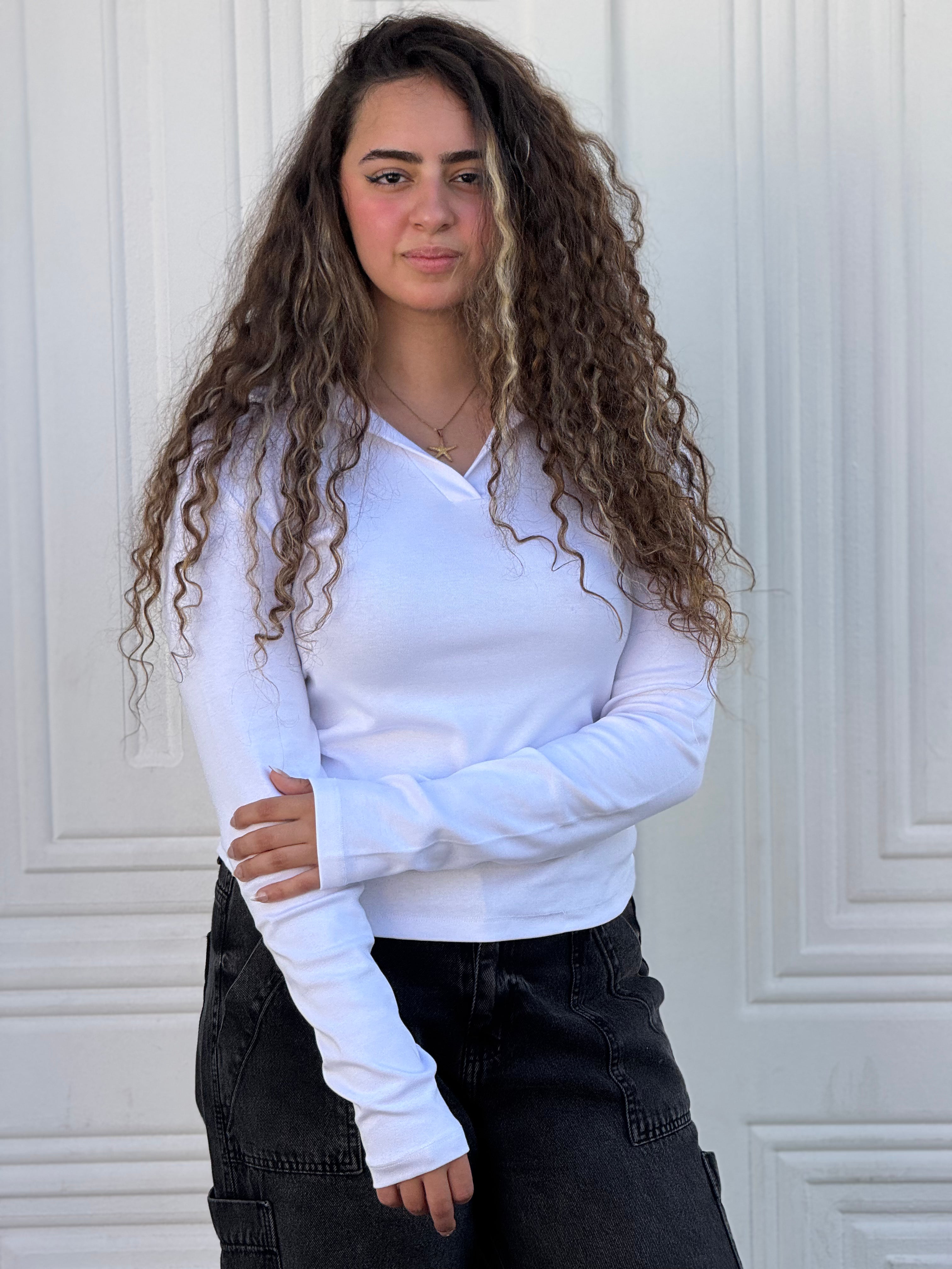 Woman Top V Neck Long Sleeve