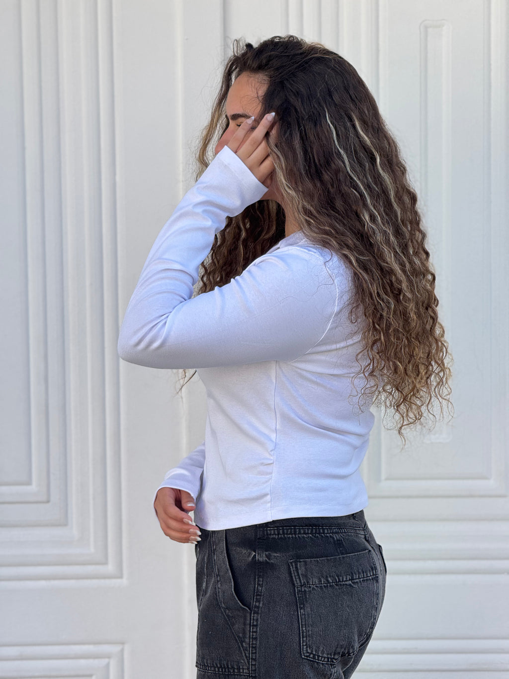 Woman Top V Neck Long Sleeve
