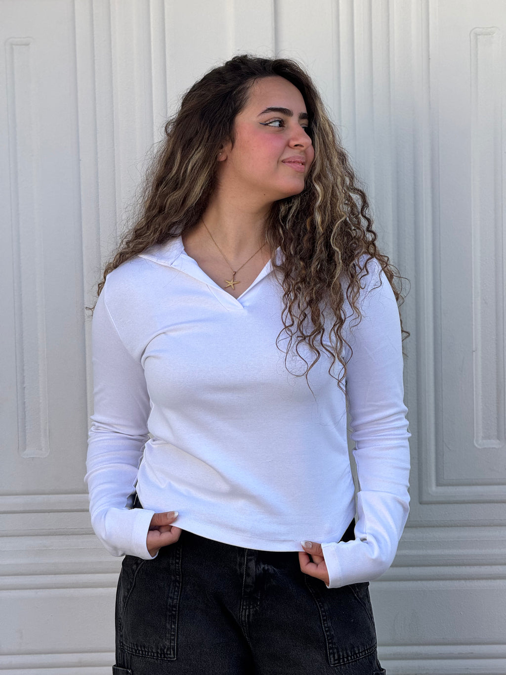 Woman Top V Neck Long Sleeve