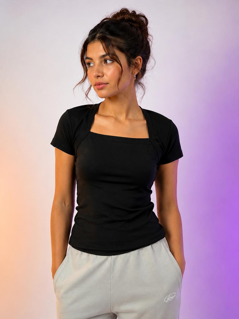 Woman Top square neck short sleeve